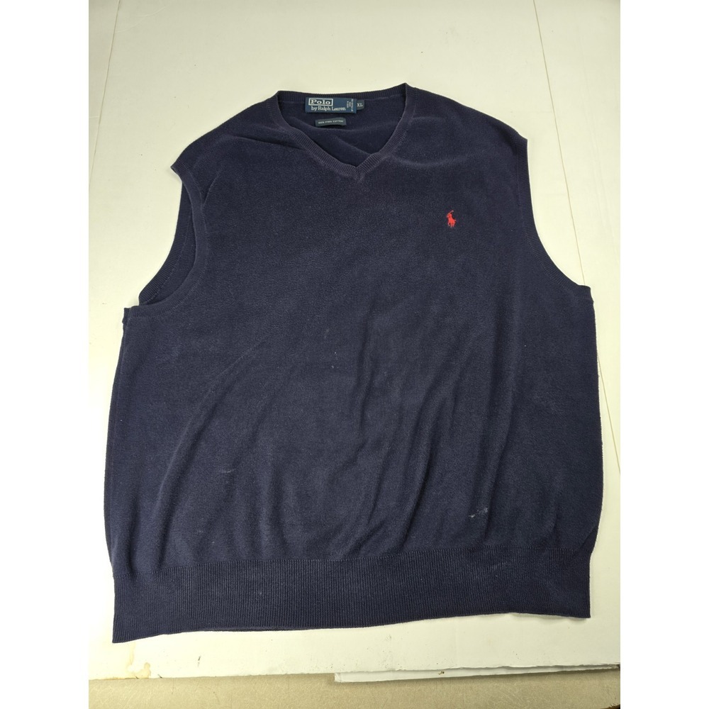 Polo Ralph Lauren Mens Size XL Rib Stitch Sweater Vest‎ Navy Blue Pima Cotton
